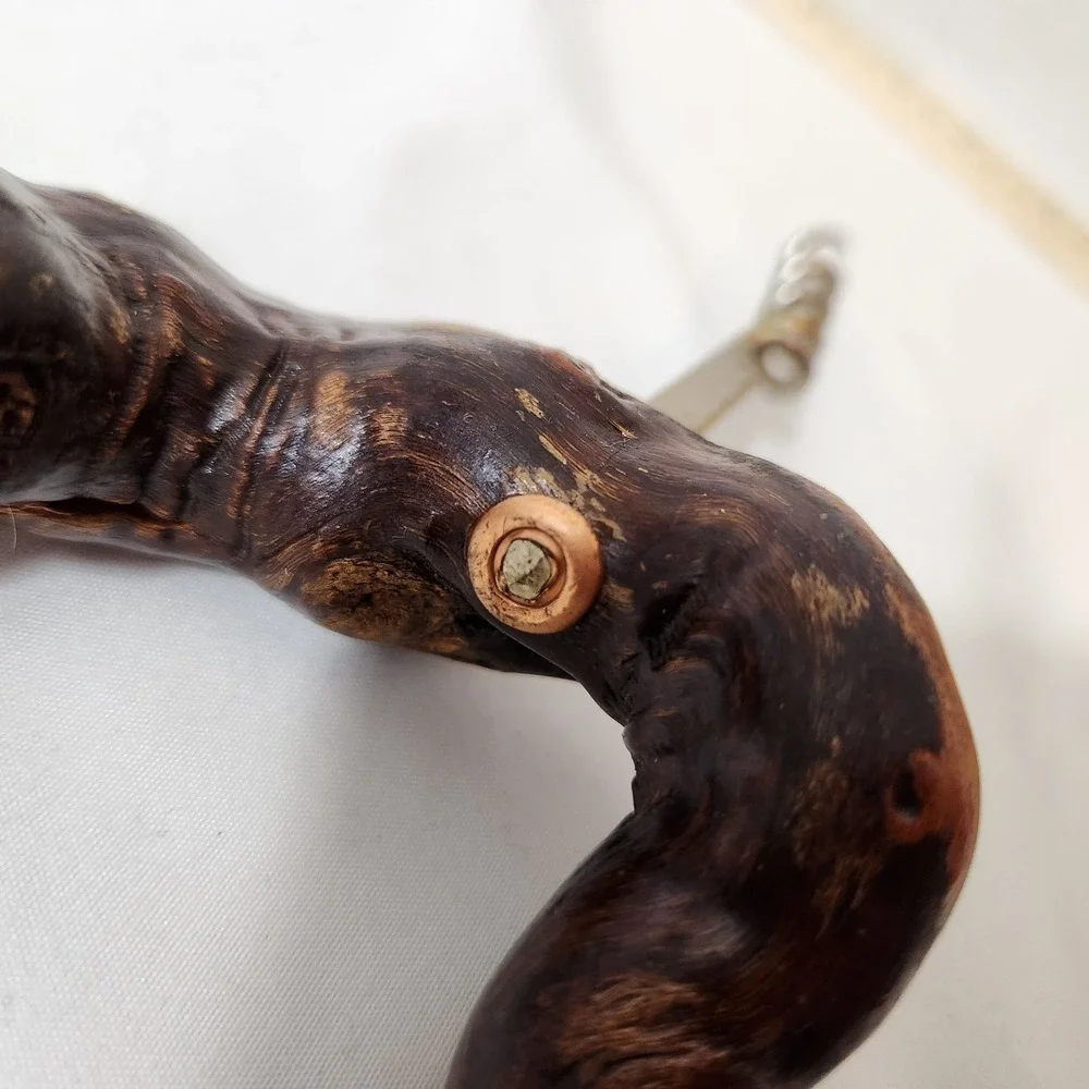 Vintage Hand Carved Wood Handle Corkscrew Rustic Folk Art Grapevine Root Style